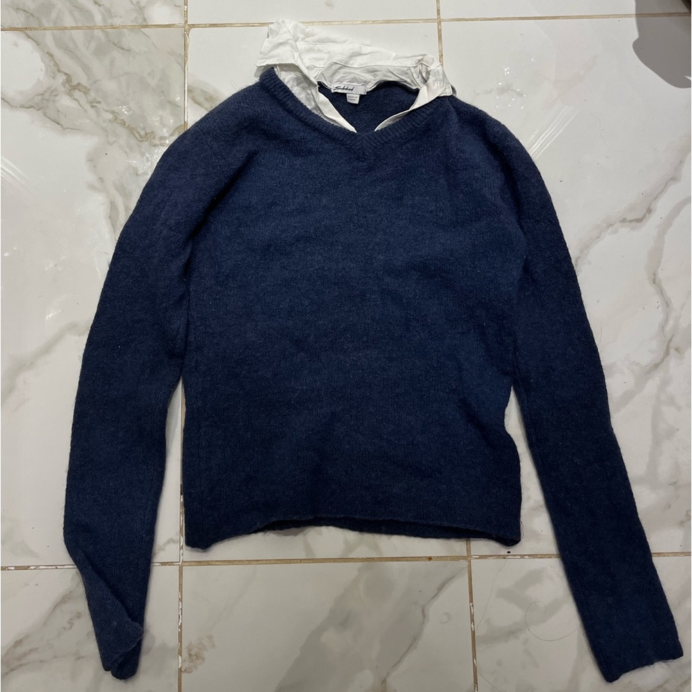 White collared shirt with sweater